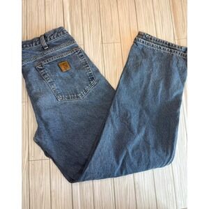 Carhartt Flannel Lined Relaxed Fit Jeans Mens 32x32 Blue Denim Plaid distressed